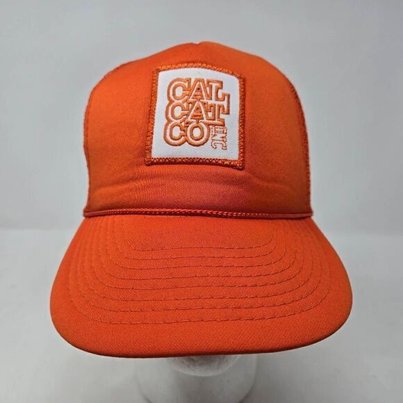 CAL CAT CO INC ORANGE WHITE PATCH TRUCKER MENS HAT CAP SNAPBACK - Picture 1 of 6